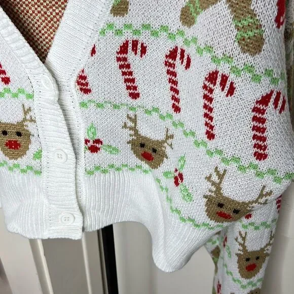 Hot Topic Christmas Cardigan Sweater Cropped Gingerbread Candy cane Plus Size 1X - Picture 2 of 4